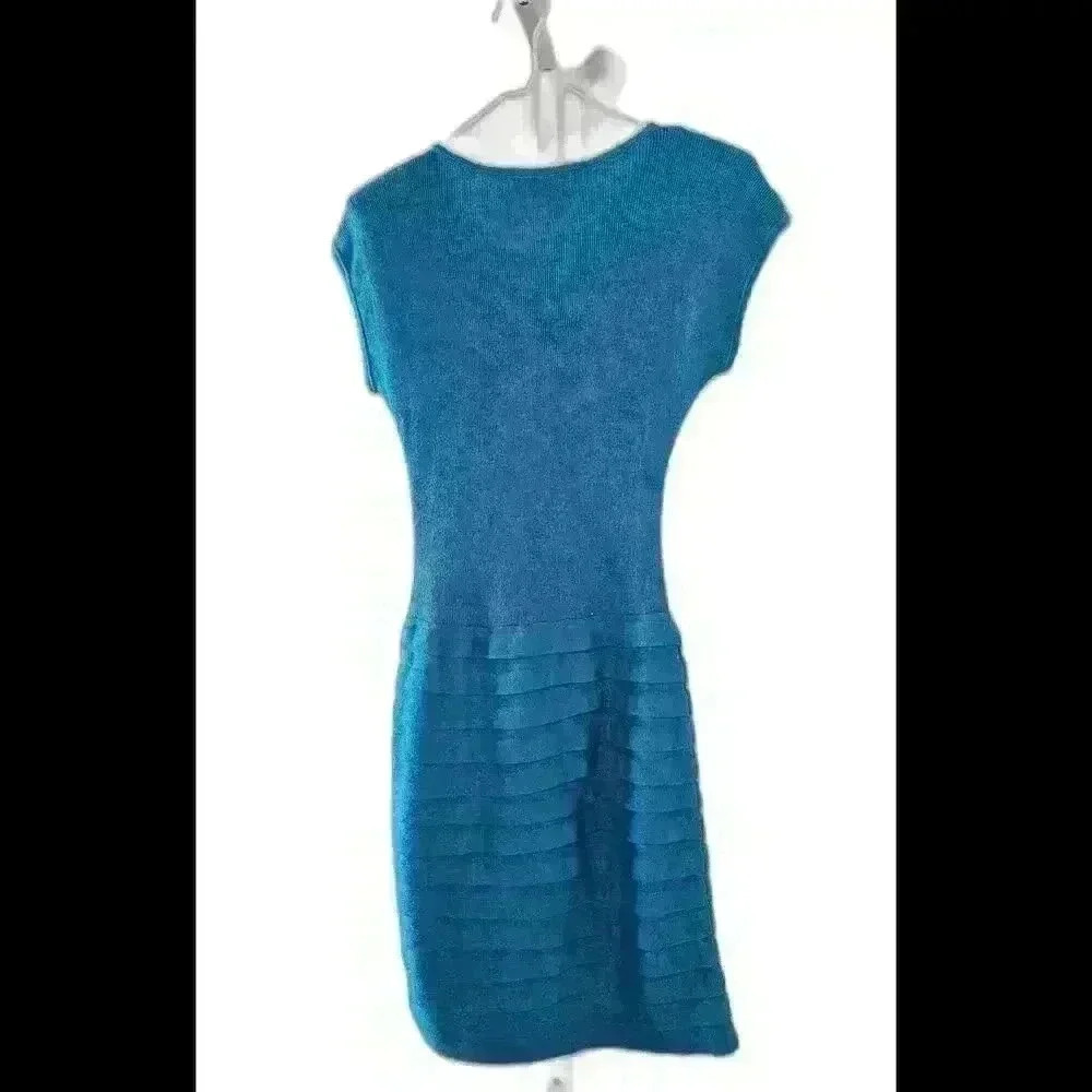 VINTAGE Glitters sequin Ocean Blue Embellished Sweater dress - Picture 4 of 6